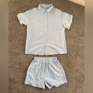 Light Blue Button-Up Shirt and Shorts Set